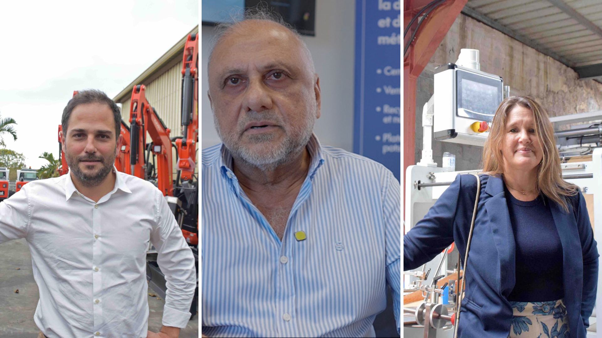 De g. à dr., les trois nominés au Grand prix de l’Entrepreneur de l’année : Aurélien Potier (groupe Potier), Hosman Badat (Generall Autos) et Muryel Leblanc (Bourbon Packaging).